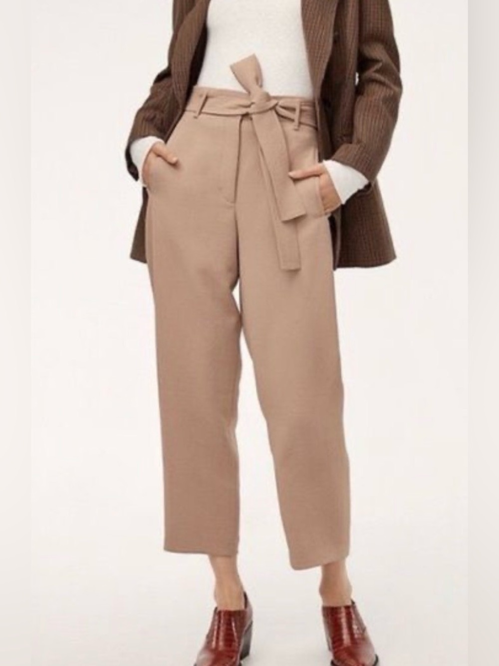 Aritzia Wilfred Linen Trousers Womens 2 Pink High Waist Belted Tapered Pants